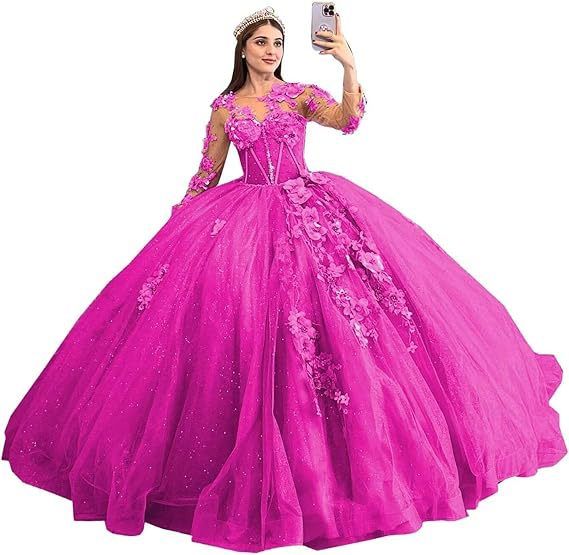 Ballkleid mit floraler Illusion und Perlendetails – Langärmliges A-Linien-Abendkleid für Abschlussbälle und Bankette (14 Farben) – US 0-28W_voghion.com