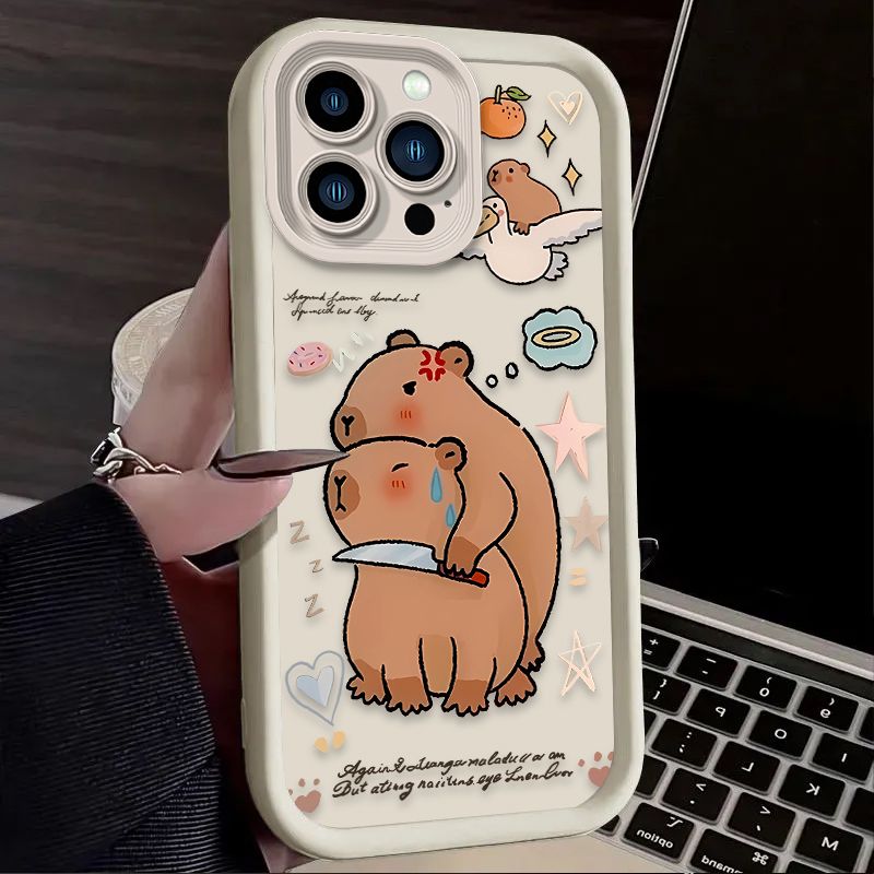 Cute Capybara Soft Silicone Case For iPhone 16 15 14 13 12 11 Pro Max X XS X S Max XR SE 2020 7 8 Plus Shockproof Back Cover_voghion.com