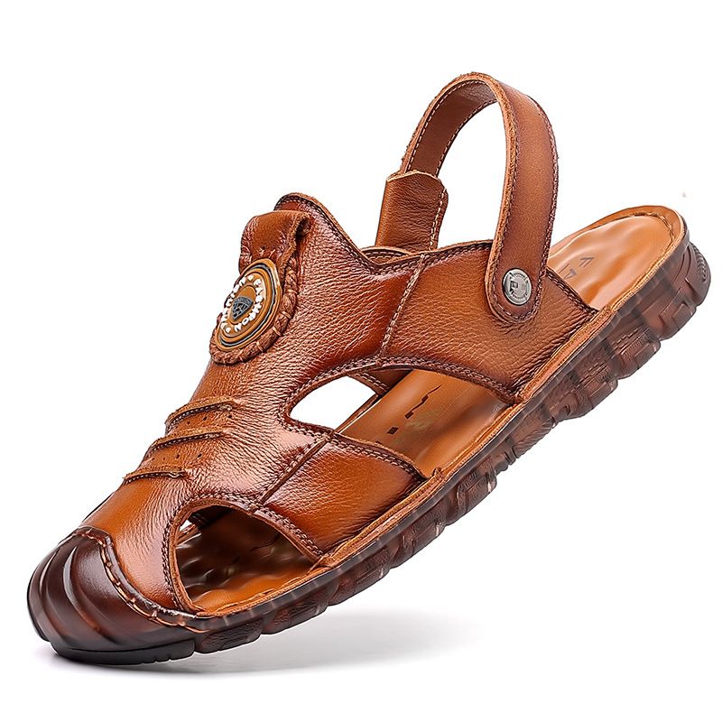Sommer Neue Sandalen Top Layer Beach Casual Leder Rindsleder Weiche Sohle Nähte Zehenkappe Herrenschuhe_voghion.com