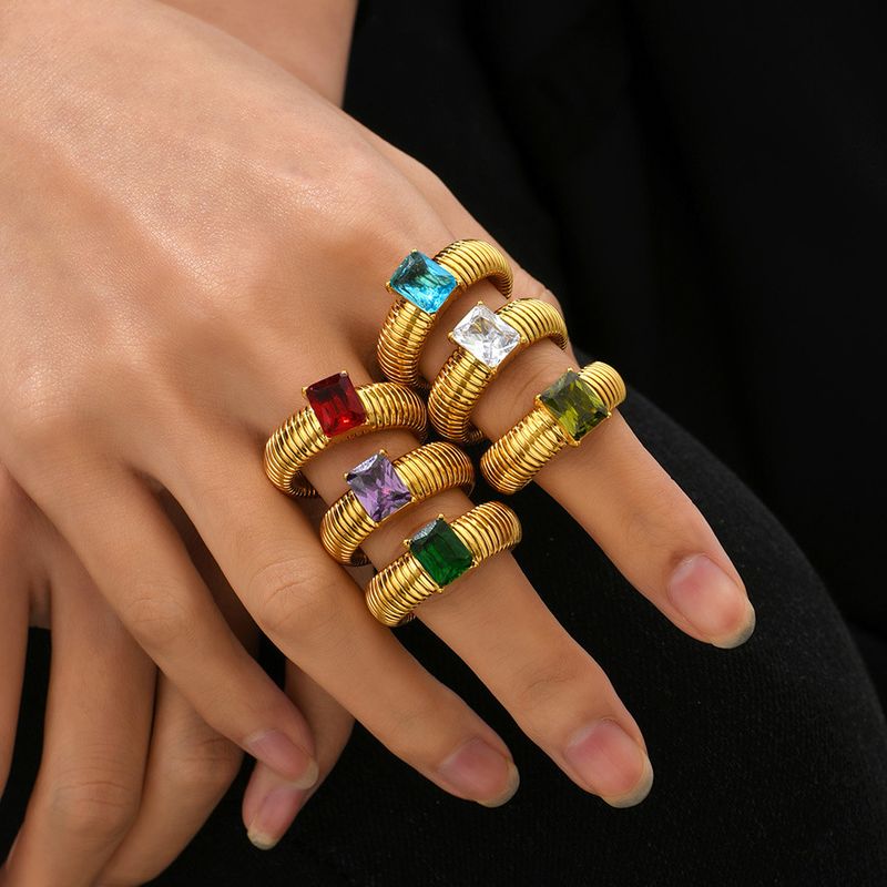 Bague en acier inoxydable pour femme, anneau élastique faible, couleur incrustée de zircons, anneau en acier titane, simple_voghion.com