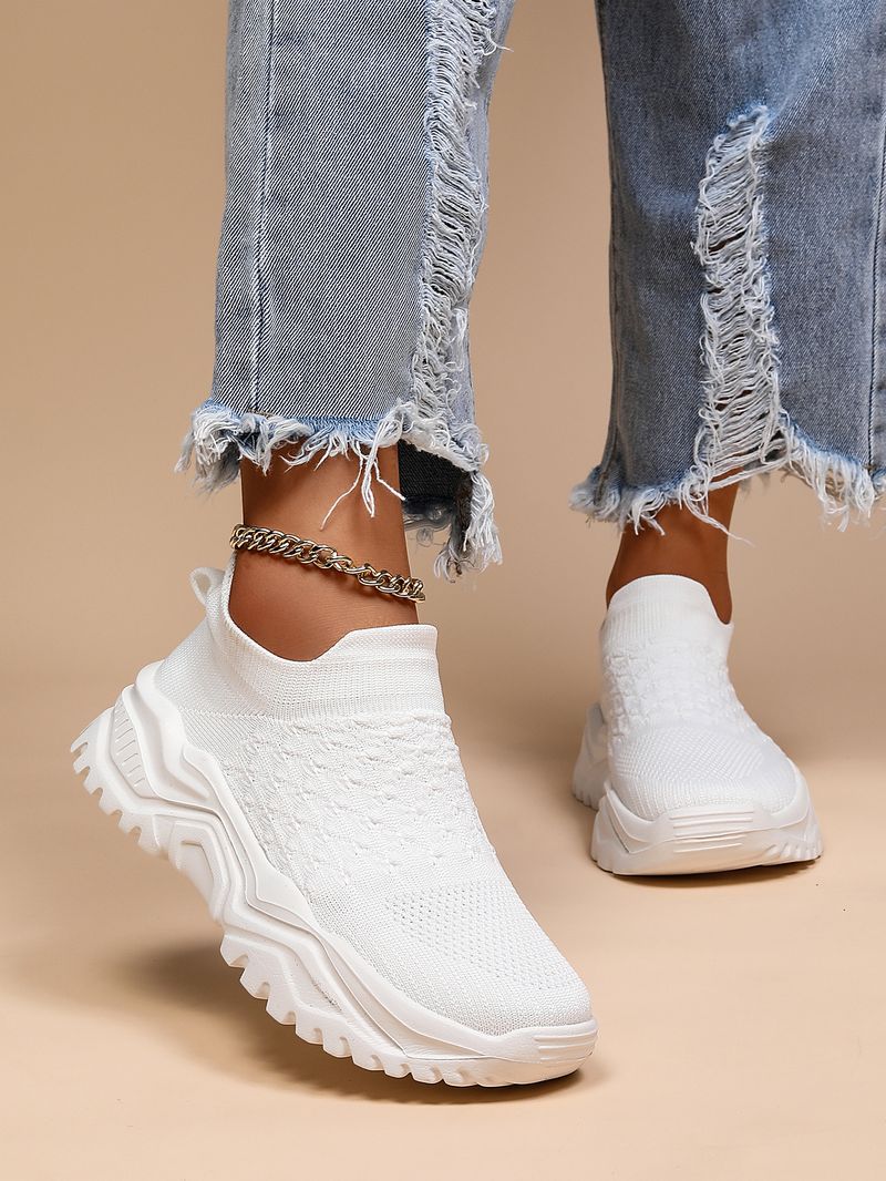 Plus Size Women's Breathable Sock Sneakers Slip-On Lazy Shoes_voghion.com