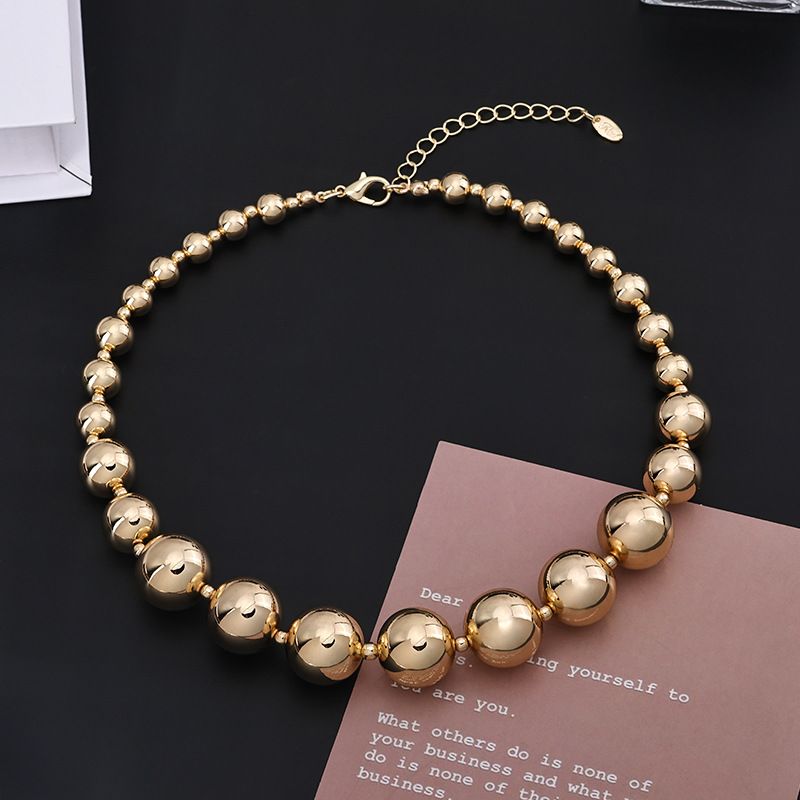 Collier de perles rondes géométriques de style punk pour femmes, style rétro, simple, grand et petit_voghion.com