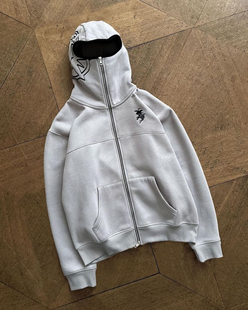 Übergroßer bestickter Kapuzenpullover mit Reißverschluss – Streetwear-Longline-Mantel mit geometrischem Design, Unisex-Fleecefutter (S-2XL, Polyester, wintertauglich)_voghion.com