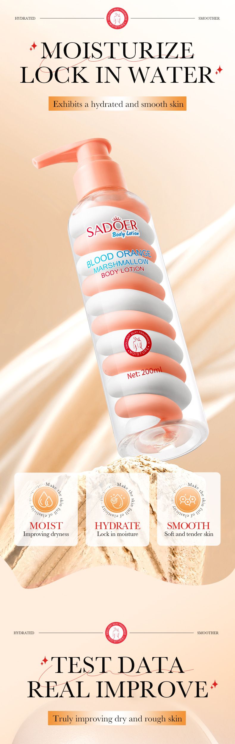 SADOER Blutorangen-Marshmallow-Körperlotion, 200 ml, Niacinamid, Avocado-Frucht-Körperlotion_voghion.com