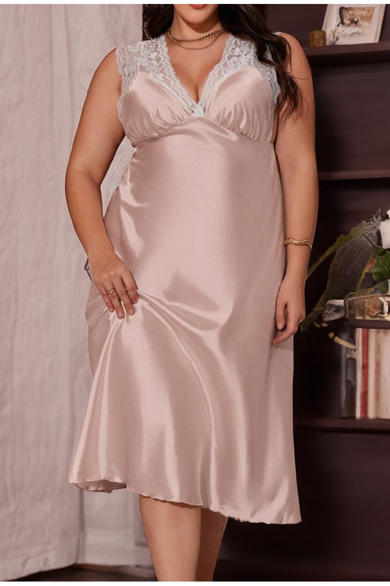 Pajamas Ladies Lace Splicing Halter Suspender Long Pajamas Loungewear_voghion.com