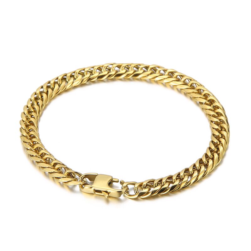 Bracciale unisex in acciaio al titanio con maglie cubane in oro, stile punk hip-hop creativo_voghion.com