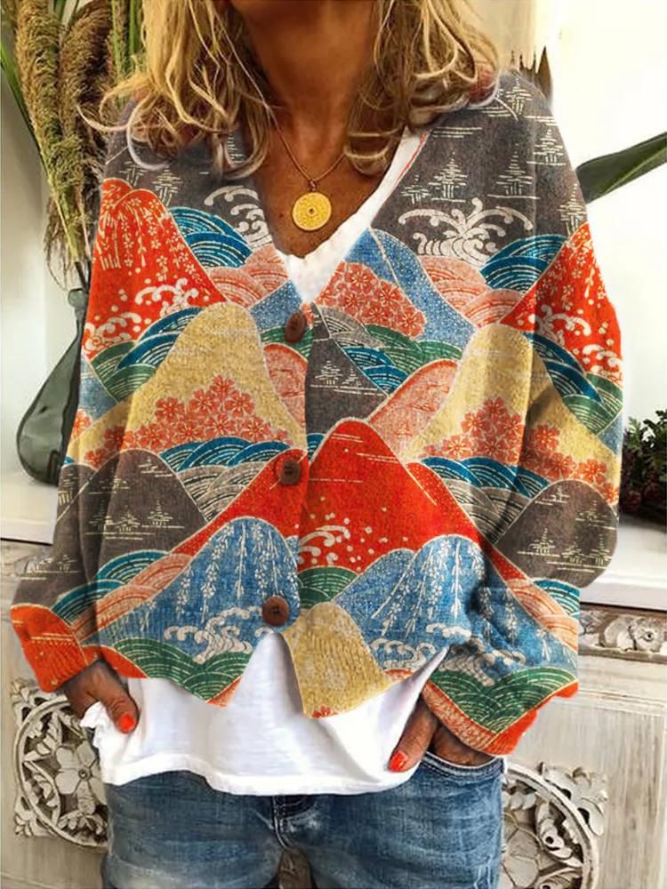 Abstract Print Christmas Cardigan Sweater – Stylish 3D Digital Print, Loose Fit Open Front Long Sleeve Wrap Poncho For Women & Men_voghion.com