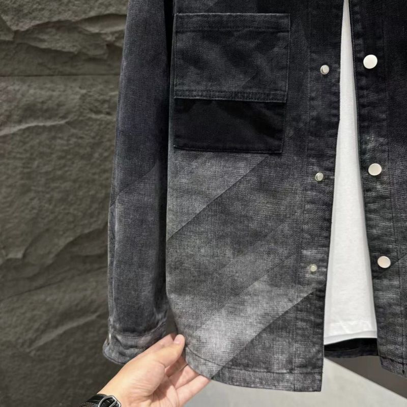 Giacca in denim sfumato per uomo, giacca autunnale versatile e fresca, camicia con risvolto di marca casual e alla moda_voghion.com