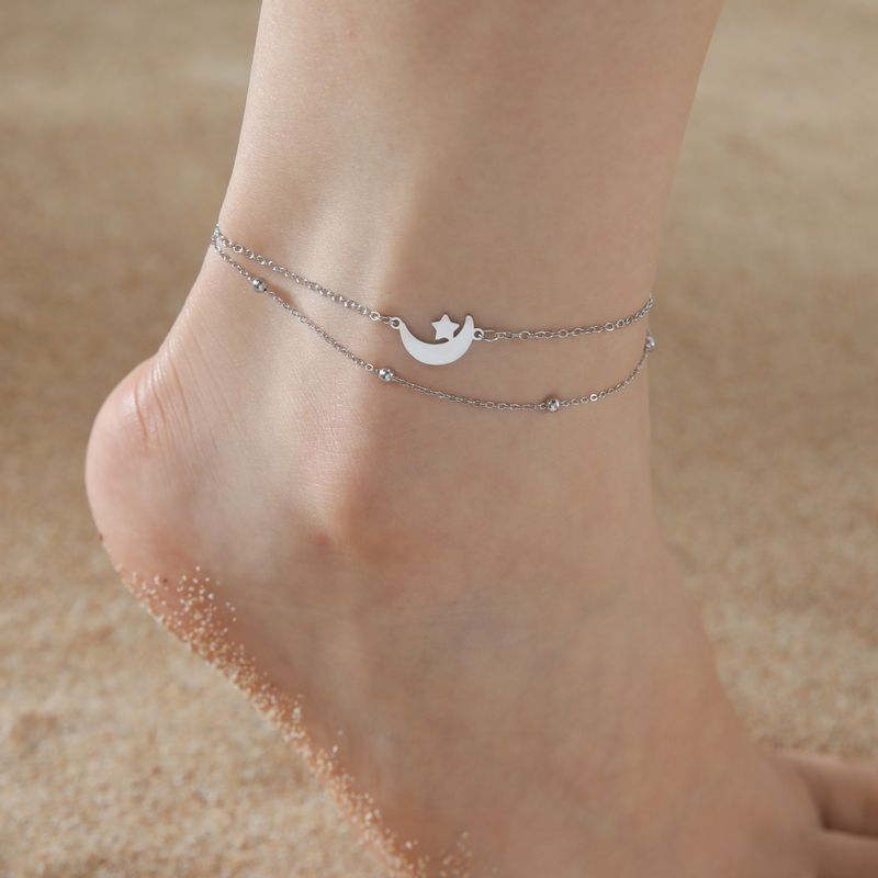 Damen-Fußkettchen im Bohemian-Stil mit Halbmond- und Sternanhänger, charmantes Fußkettchen aus Edelstahl für den Barfußstrand_voghion.com
