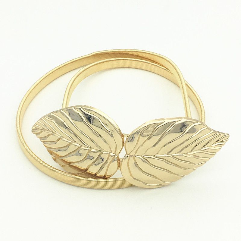 New Women's Decorative Metal Waist Chain Buckle Leaf Elastic Spring Belt Skirt Versatile Fashion Accessory_voghion.com