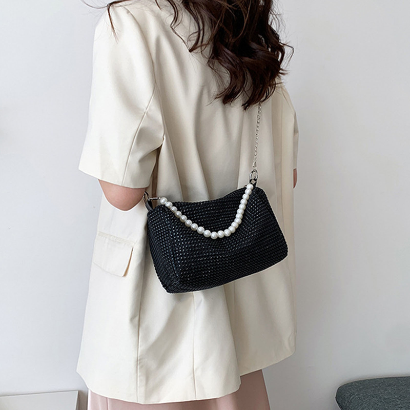 Delicate Pearl Chain Shoulder Bag for Rhinestone Underarm Bag Shoulder Handbag Crossbody Bag All-match for Street Shooti_voghion.com