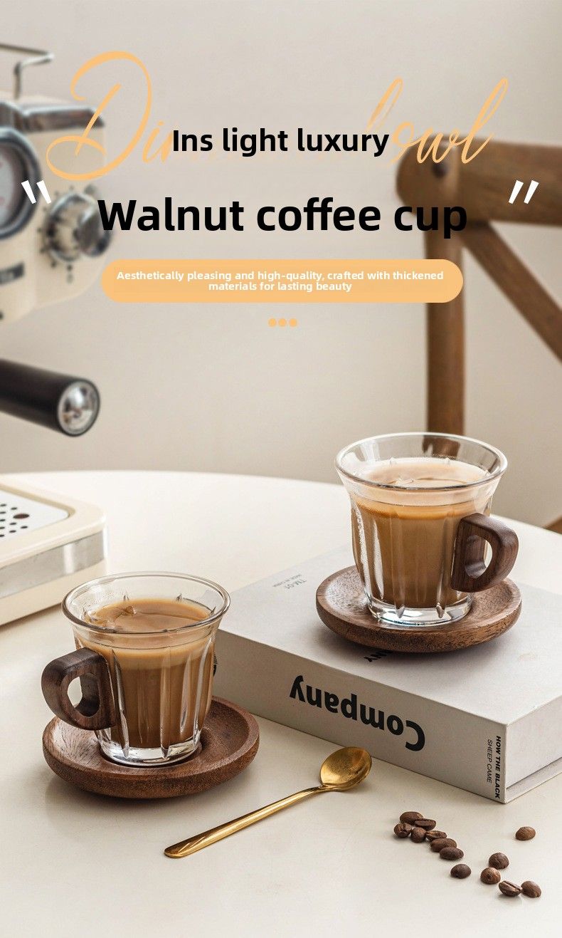 Cross-Border Hot Selling Preferred Glass Coffee Set With Wooden Handle Holder Insulated Cup Wholesale_voghion.com