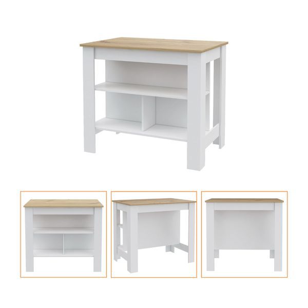 Burlingame 5-Shelf 4-Door 2-piece Kitchen Set, Kitchen Island And Upper Wall Cabinet White And Light Oak_voghion.com