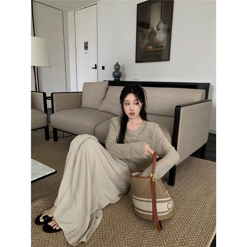 girl Design Sense Niche Split Shoulder Padded Long Sleeve Blouse For Women Summer Irregular Thin Knitted Loose Top_voghion.com