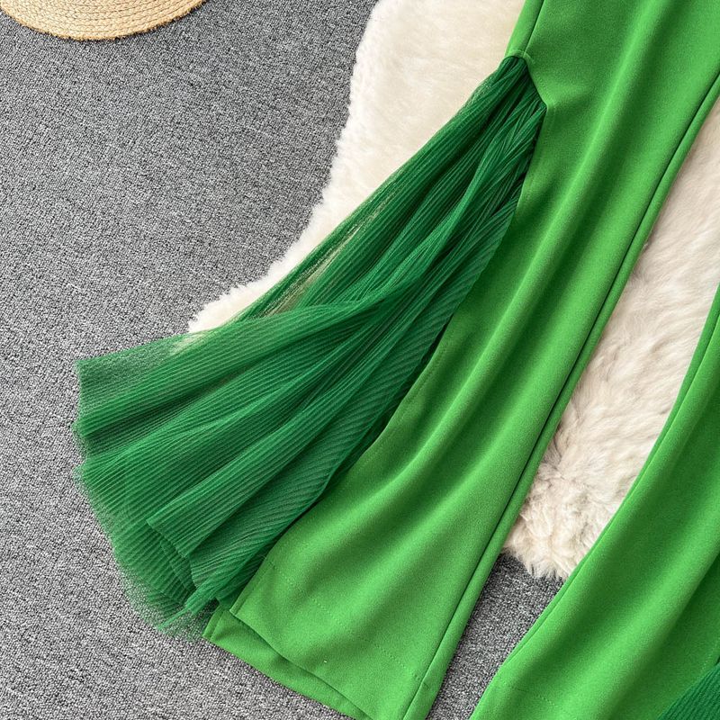 Damen Design Sinn Nische Mesh Spleißen Schlaghose Mode Performance Kostüm Tanzhose Trend_voghion.com
