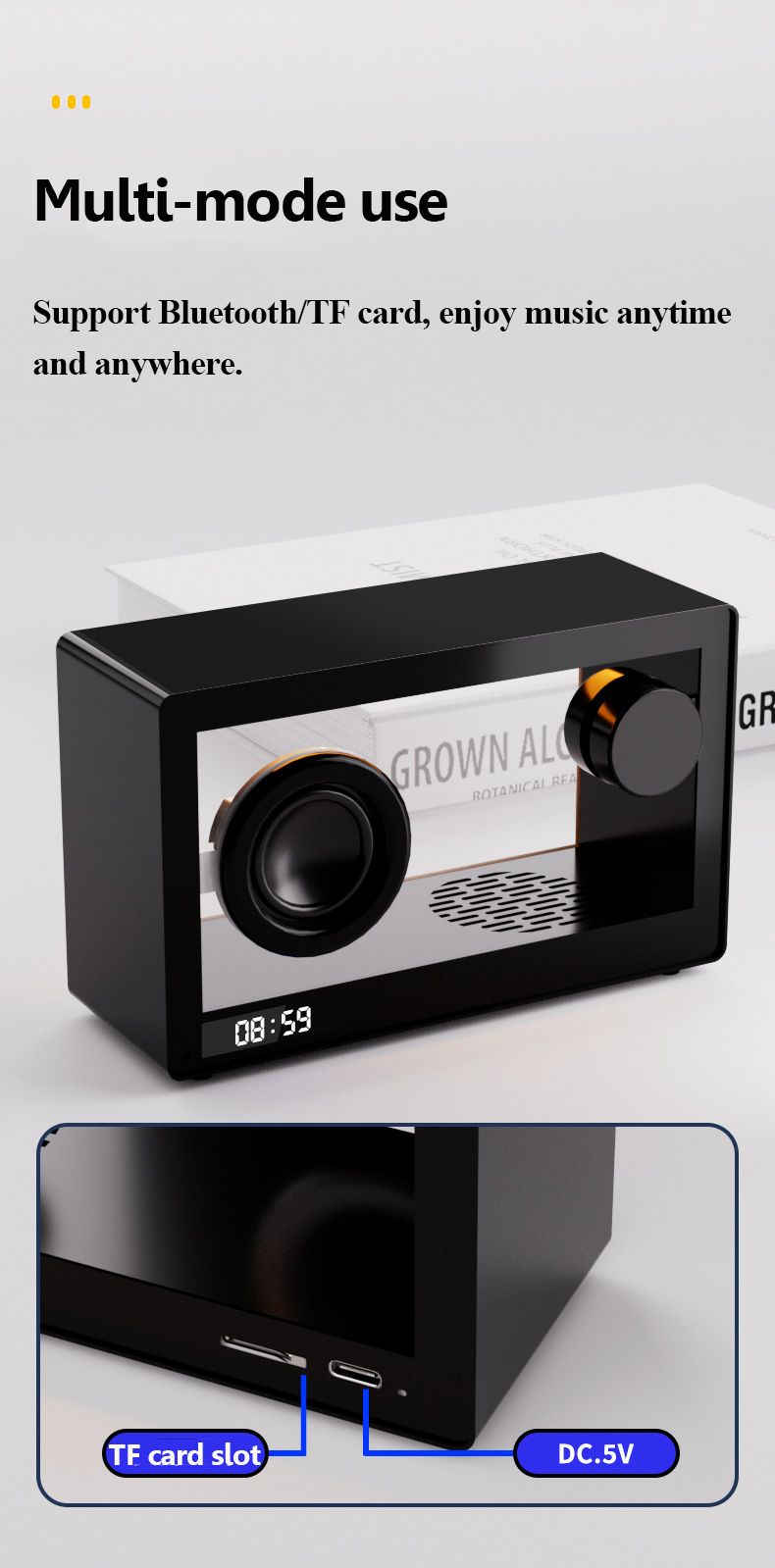 Prenosni retro Bluetooth Speak brezžični prozorni zvočniški okvir z barvito ambientalno svetlobo za prostoročne klice in glasbo_voghion.com