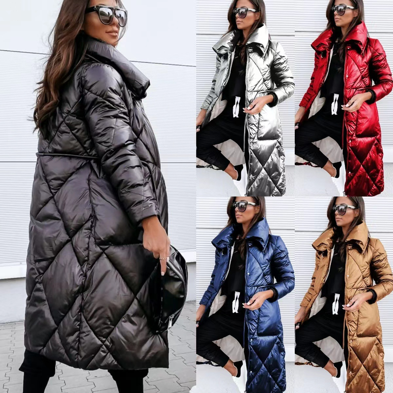 Temperament Pendler Damen Polo Halsband Down Long Sleeve Top Zipper Cotton Coat_voghion.com