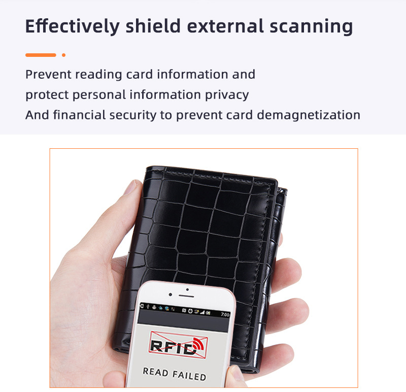 Baellerry neuer Kartenhalter für Herren RFID Metall-Aluminium-Box elastische Kartenbox Krokodilmuster dreifach gefaltete Brieftasche_voghion.com