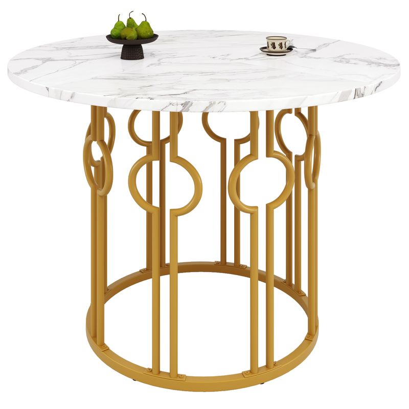 Rond Esstisch 100x76cm Avec Marmorplatte, Goldene Beine_voghion.com