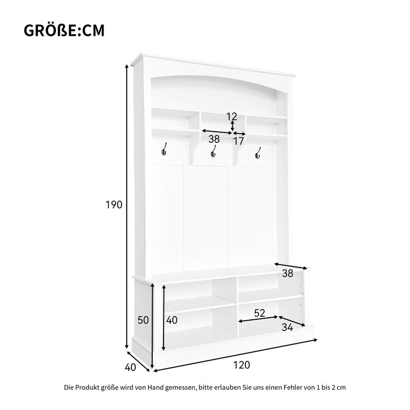 Garderoben-Set Mit Bank Und Schuhablage, 3 Haken, Stauraum, H190xB120xT40 Cm, Weiß_voghion.com