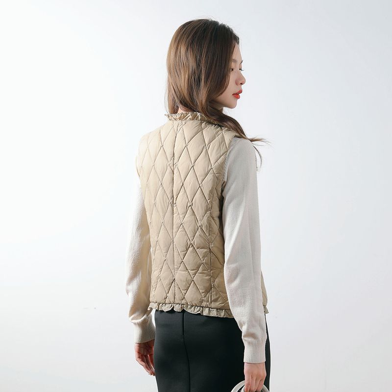 Veste d'hiver Siyu légère à col en V pour femme, 90 % duvet à motif diamant_voghion.com