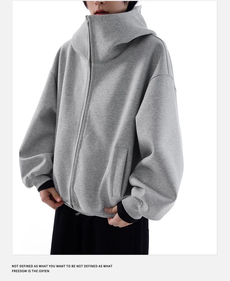 Loose Culture Oversized Air Layer Gray Hoodie Autumn Winter Unisex Style Jacket For Women_voghion.com