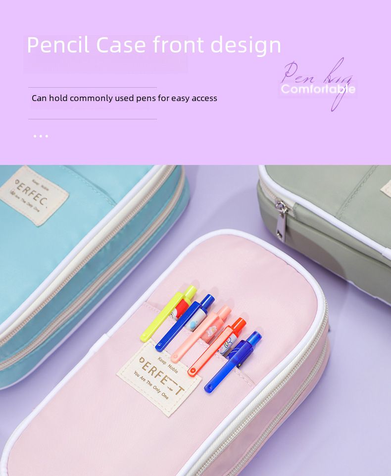 Cross-border Macaron Composite Cloth Pencil Case Large Capacity ins Japanese Student Multifunctional Pencil Case Simple Pencil Case Wholesale_voghion.com