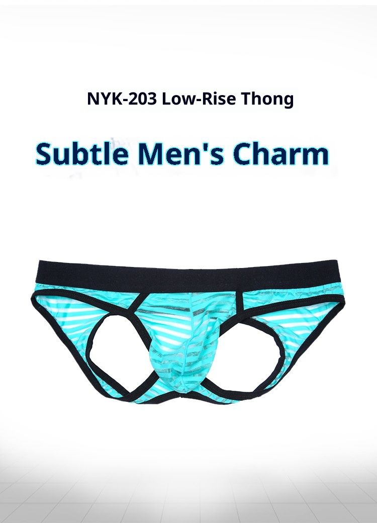 LuvBox Men's Underwear Triangle Striped Hollow Out Double D Low Waist Sexy Breathable Comfortable Open Crotch Briefs_voghion.com