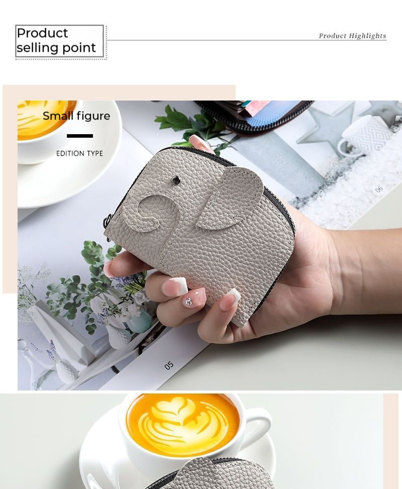 Porte-cartes mignon pour femme, niche personnalisée, grande capacité, plusieurs emplacements pour cartes, porte-cartes anti-démagnétisation compact en forme d'éléphant_voghion.com