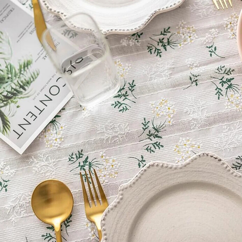 Tovaglia floreale in cotone stile coreano Copritavolo rettangolare con decorazione del tè per la sala da pranzo della cucina_voghion.com