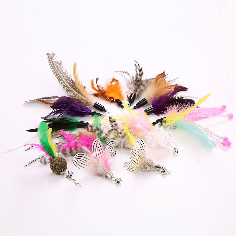 Forniture per animali domestici, bacchetta per il gioco di perle e piume, giocattolo fai da te per l'autointrattenimento del gatto, testa di ricambio_voghion.com