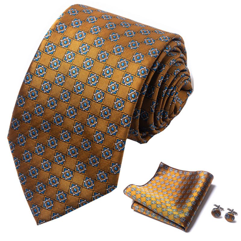 Corbata de seda de poliéster de alta calidad unisex para hombre, corbata formal de color sólido, bolsillo, toalla, gemelos, juego de jacquard_voghion.com
