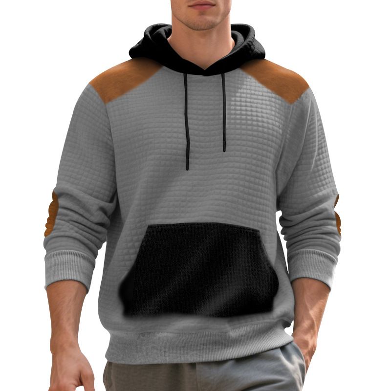 Felpa con cappuccio patchwork jacquard da uomo – Pullover oversize con spalle scese e tasca a marsupio (S-XXXL, anti-pilling, unisex adattabile)_voghion.com