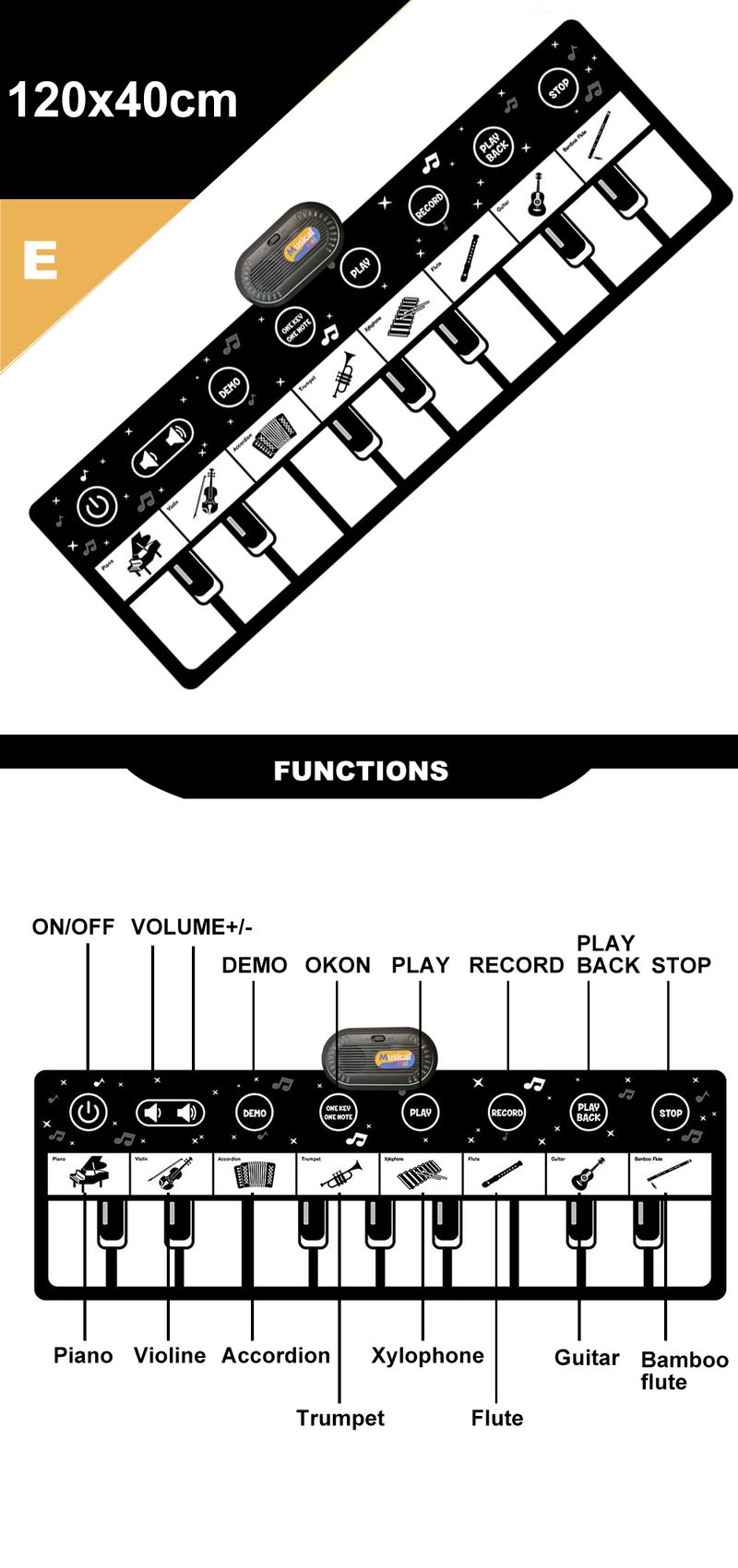 110x36cm Children's Music Piano Mat Fun Parent-child Dance Early Education Enlightenment Multifunctional Crawling Game M_voghion.com
