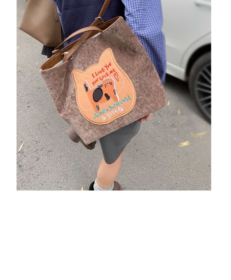 2025 Autumn New Trend College Wind Cookie Cat Double Handbag Korean Version Of The Large-capacity Shoulder Women's Backpack Fashionable Leisure Daily_voghion.com