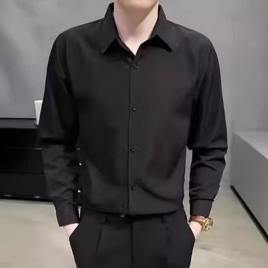 Camicia da lavoro da uomo slim fit nera a maniche lunghe, primaverile e autunnale, senza pieghe, bianca, avanzata, da uomo, in pollici_voghion.com