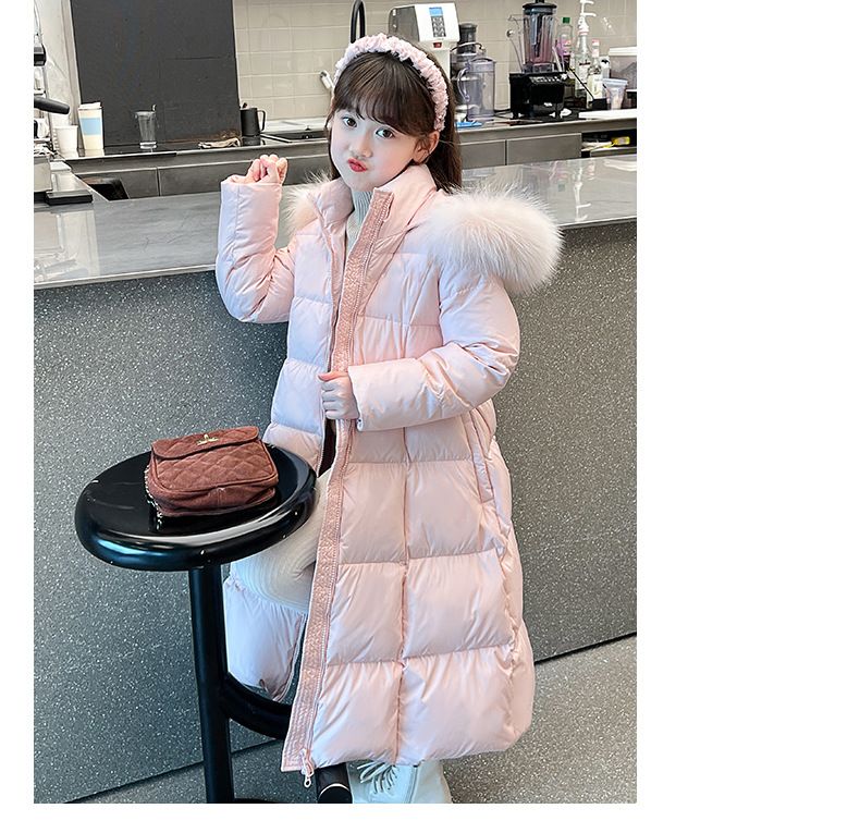 Piumino lungo invernale per bambine con cappuccio in pelliccia sintetica per mamma e bambini – Giacca calda foderata in pile per bambine, capospalla elegante e comodo (rosa/nero, 120-170 cm)_voghion.com