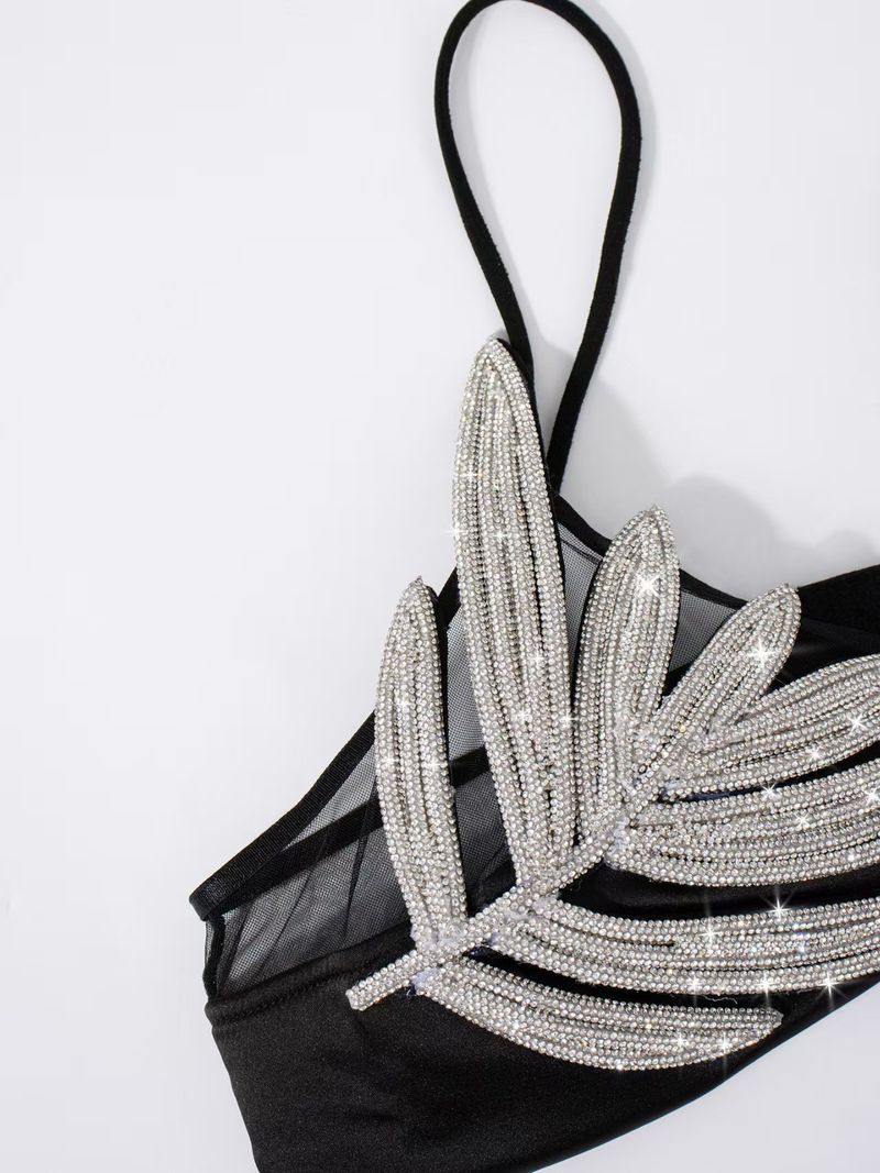 Sexy Black Mesh Corset Top With Silver Rhinestones – Elegant Stage & Party Bustier (S-L)_voghion.com