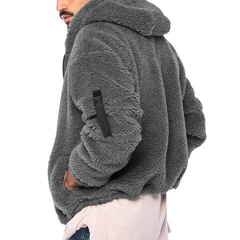 Men's wear thermal jacket double sided arctic fleece hooded zipper jacket_voghion.com