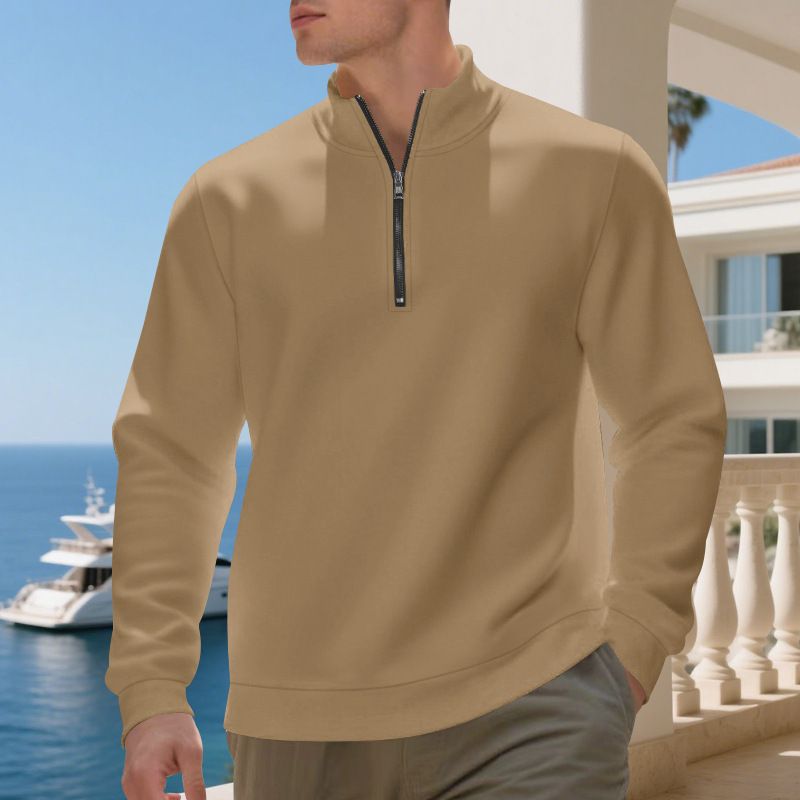 Felpa da uomo con fodera in pile e cerniera a un quarto – Abbigliamento casual invernale caldo ed elegante (S-XXXL, colori a tinta unita)_voghion.com