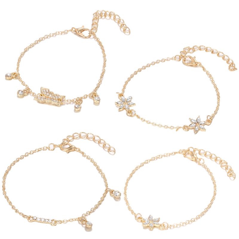 Minimalist and minimalist female personality butterfly studded diamond blooming flower with four piece set bracelet_voghion.com