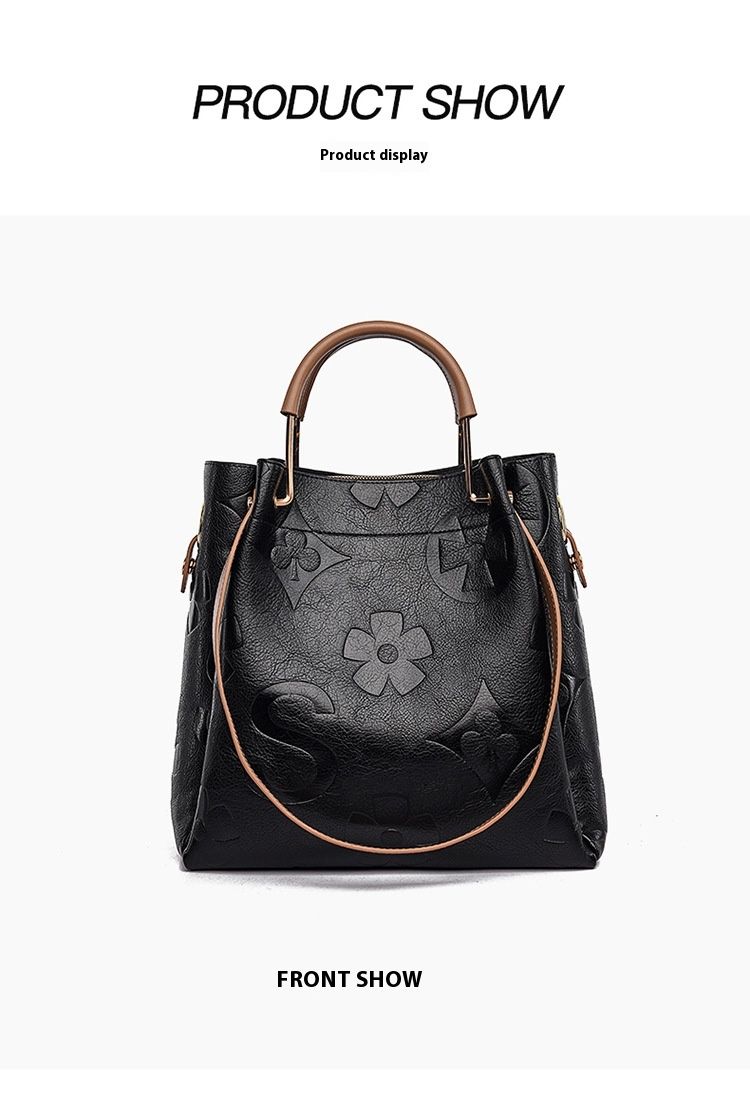 Women's autumn new fashionable textured embossed handbag with large capacity and high-end feeling bucket bag_voghion.com