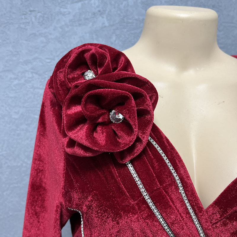 Vestido de noche ajustado de terciopelo con lentejuelas para mujer_voghion.com