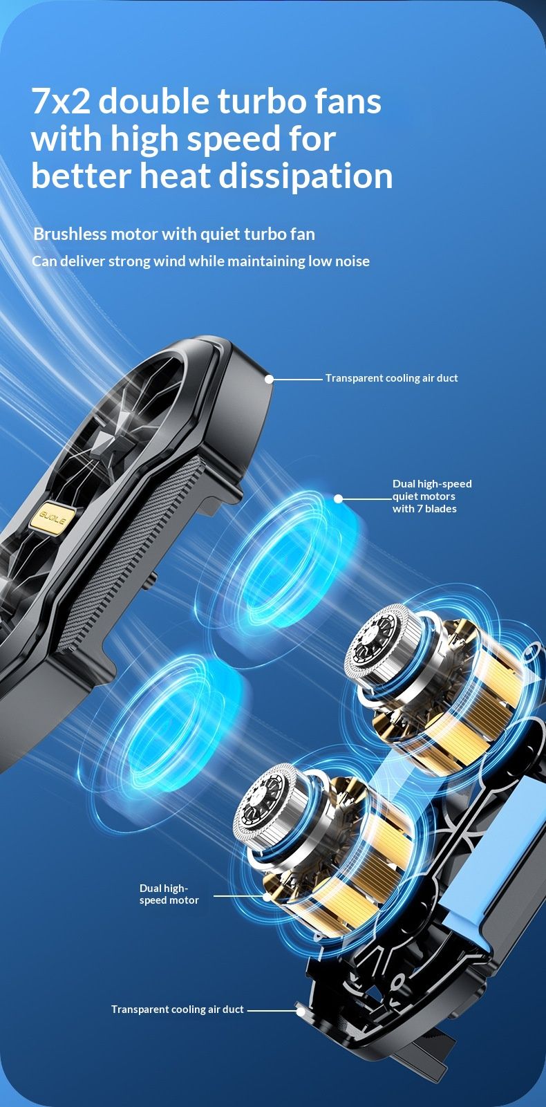 Digitex FS01 Dual Fan Mobile Phone Air Charging Wireless Back Clip Cooling Cooler_voghion.com