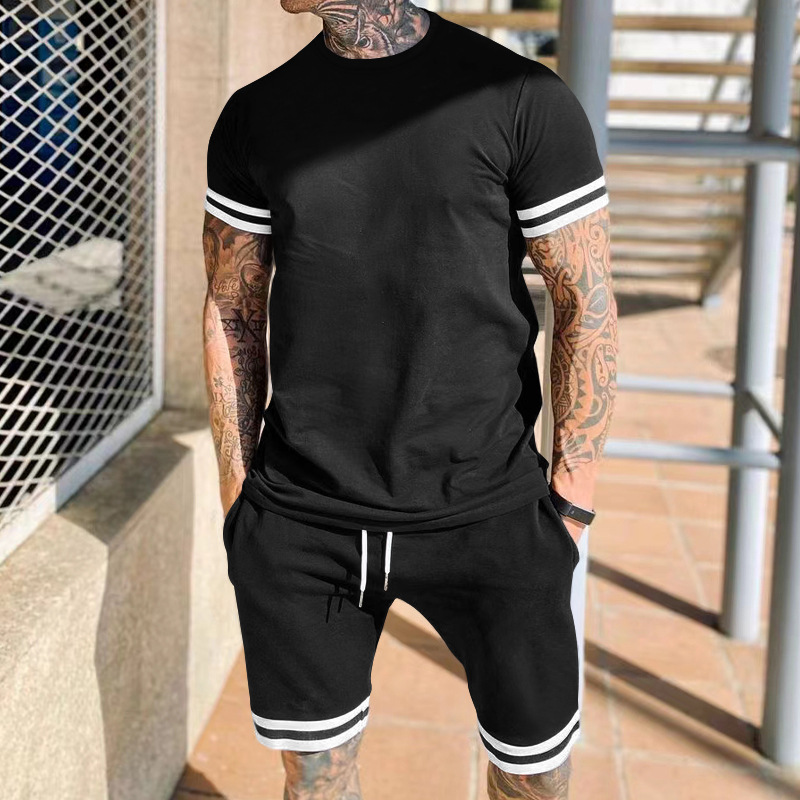 Herrenbekleidung Herren-Shorts mit kurzen Ärmeln, zweiteiliger, lässiger Sport-Jugendanzug in Übergröße_voghion.com