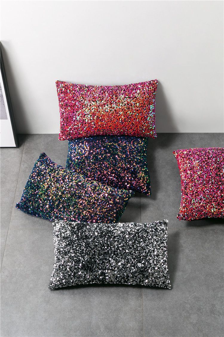 American-style High-density Color Large Wave Embroidered Sequin Pillow Nordic Model Room Color Sequin Sofa Cushion_voghion.com