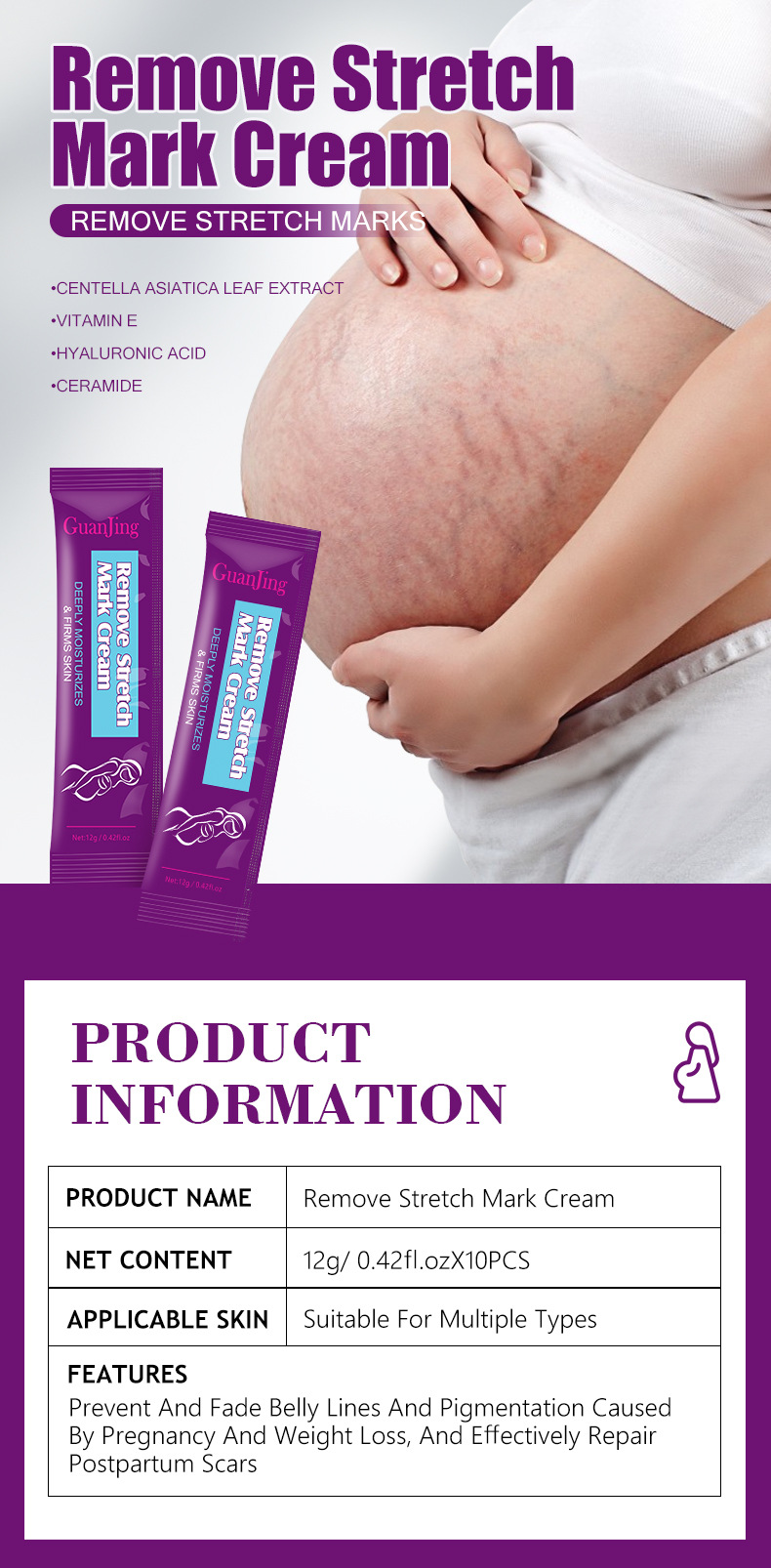 Verwijder striae crème Body Milk Verwijder watermeloen patroon Hydraterende tas Draagbare buikmassage crème Striae vrouwelijk_voghion.com