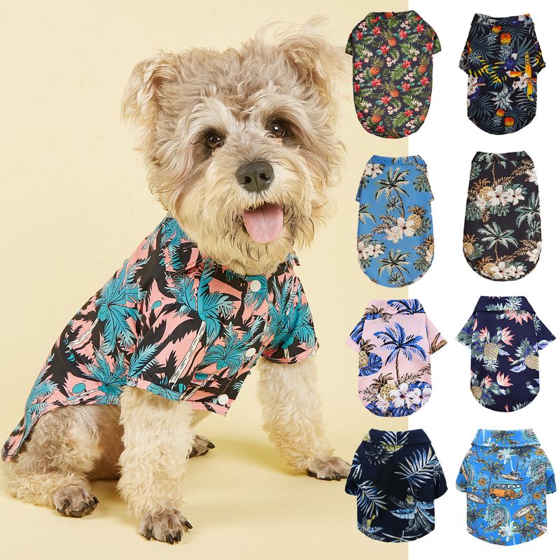 Golden Retriever Teddy Haustierkleidung Hawaiian Fruit Ananas Kokosnussbaum Strandhemd Lässiges Hundekatzen-Frühlings-Sommer-Outfit_voghion.com
