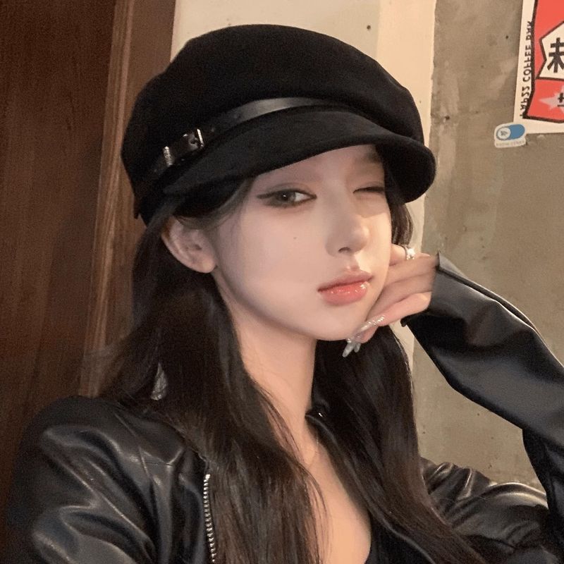 Herbst Winter Neue Gürtel-Schiebermütze für Damen im britischen Stil, modische Schiebermütze, Entenschnabelmütze, achteckige Baskenmütze, trendig_voghion.com