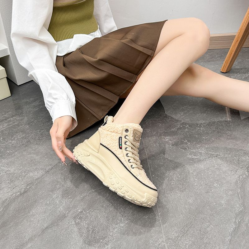 Scarpe invernali alte in agnello veet da donna in cotone felpato, scarpe da papà_voghion.com